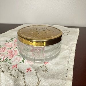 Vintage Art Deco Dominion Glass Vanity Powder Jar – Gold Tone Lid Made in Canada